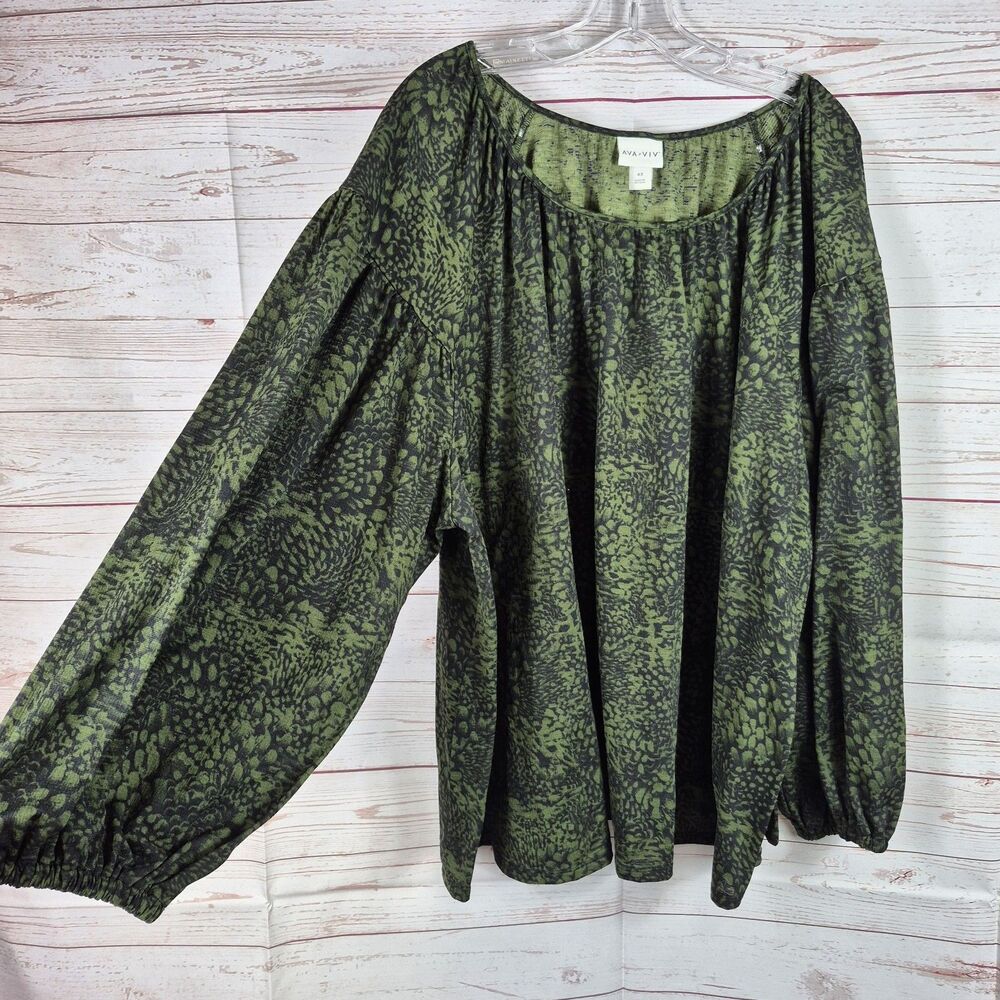 Ava Viv Womens Plus Size 4X Blouse Long Sleeve Scoop Neck Green Office Career